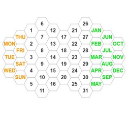 50p9F Hexagonal Calendar Puzzle Solver